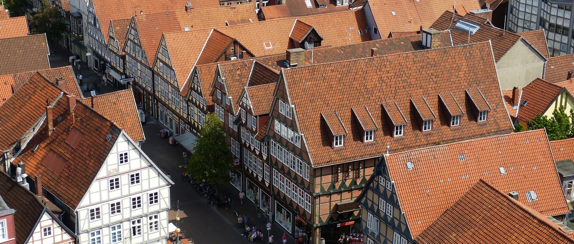 Symbolbild Luftbild von Altstadt mit Fußgängerzone