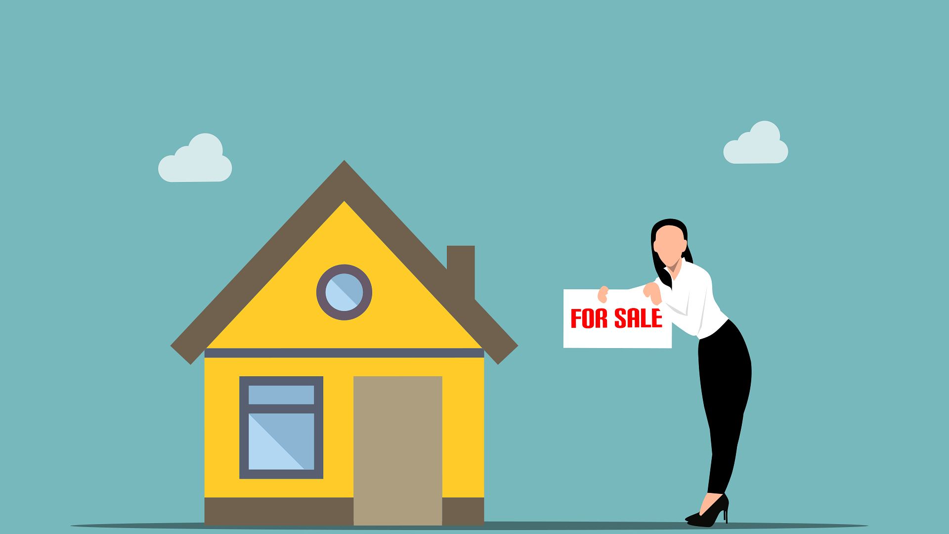 Symbolbild Zeichnung Haus mit Verkäuferin