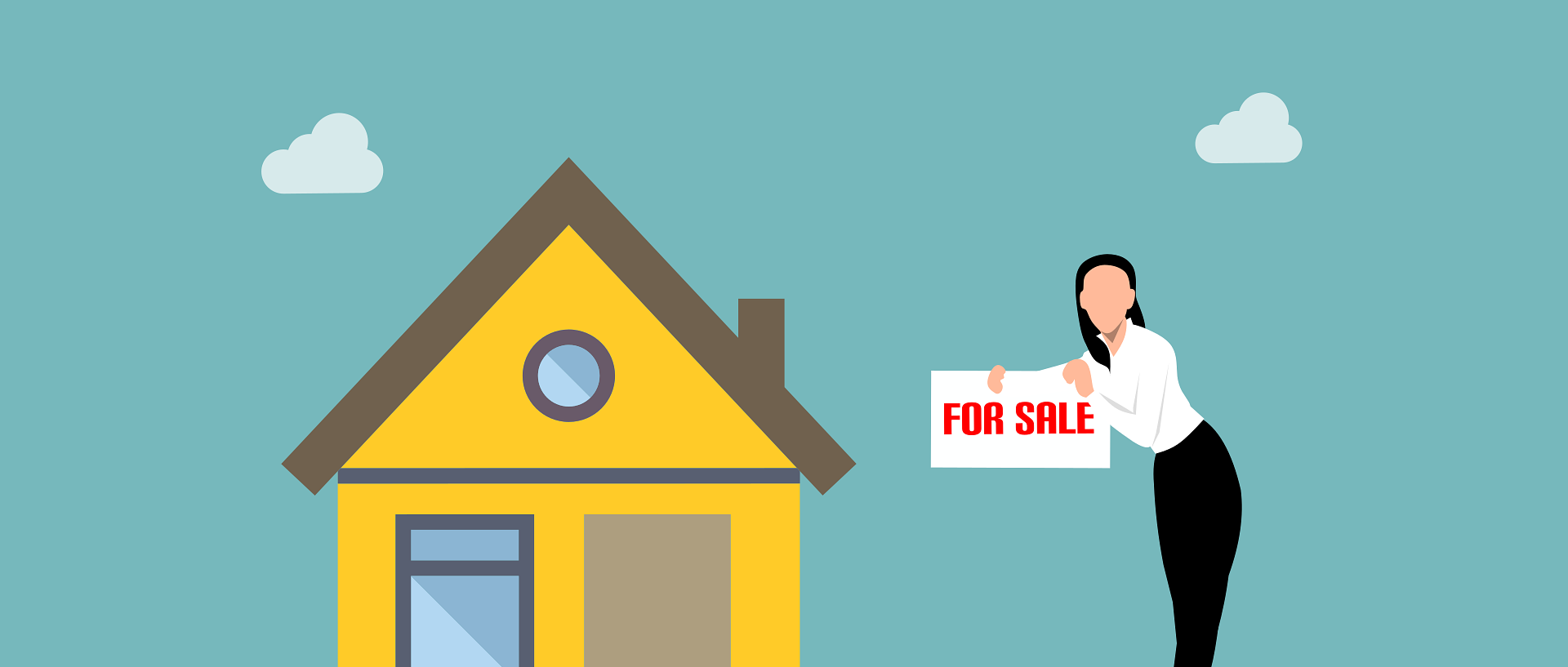 Symbolbild Zeichnung Haus mit Verkäuferin